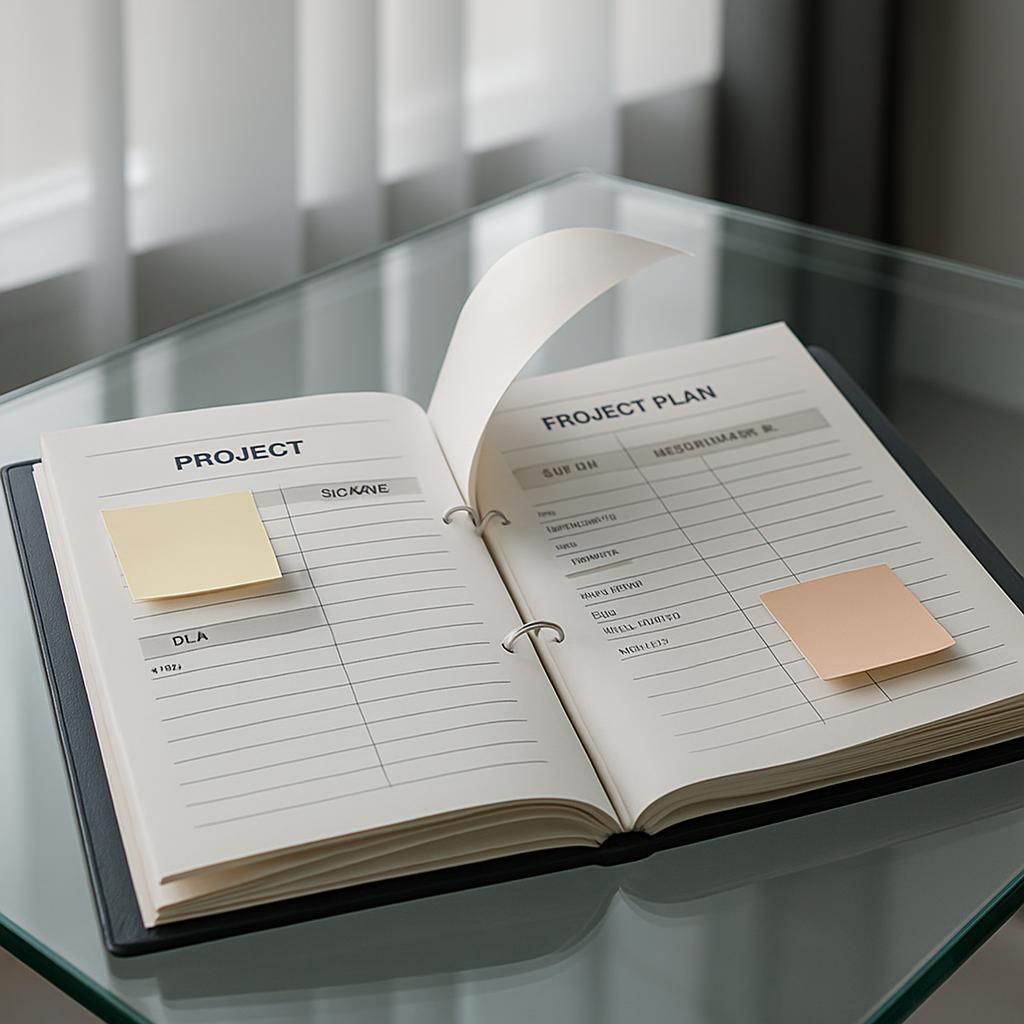 Dit is een foto van een project agenda met een nieuw stickertje.